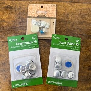3 Packs Dritz Craft Cover Button Kit 2(3/4”) & 1(5/8”) Sewing Crafts Crafting 16